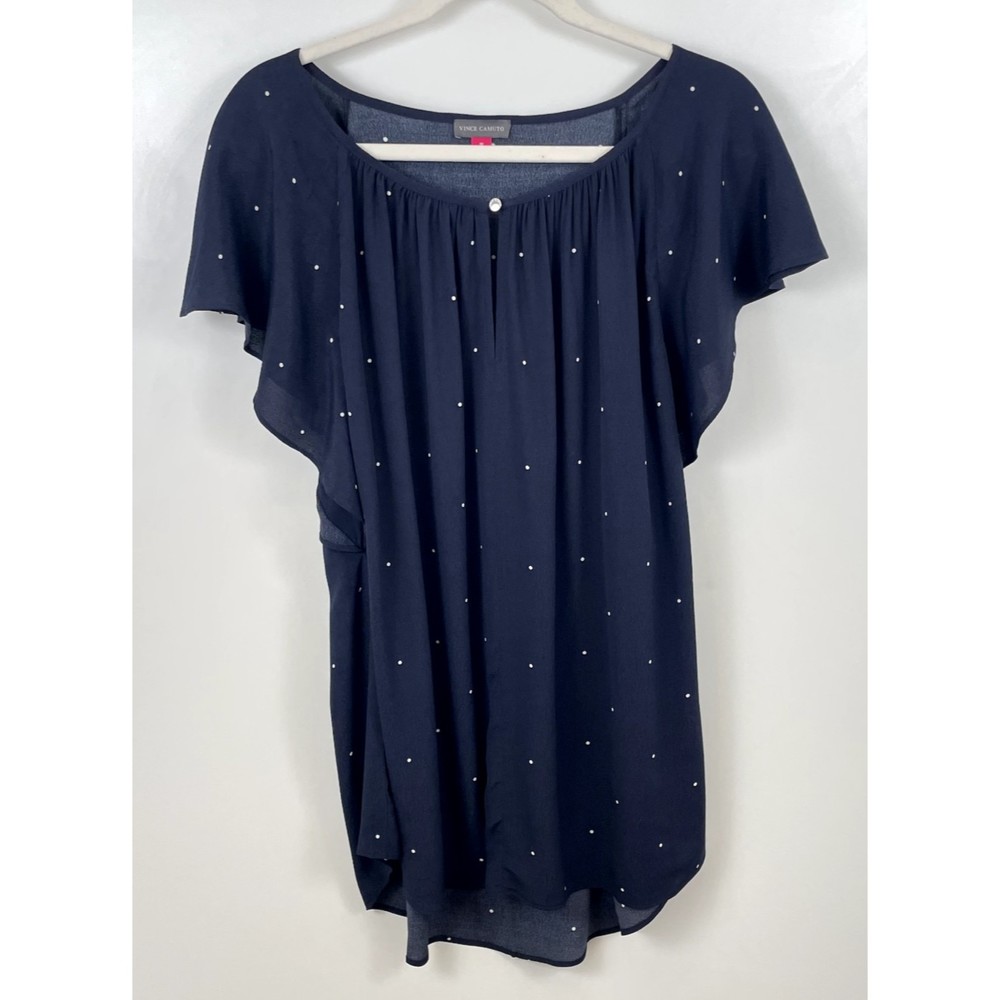 Vince Camuto Womens Top 1X Blue Viscose Tunic Boat Neck Key Hole